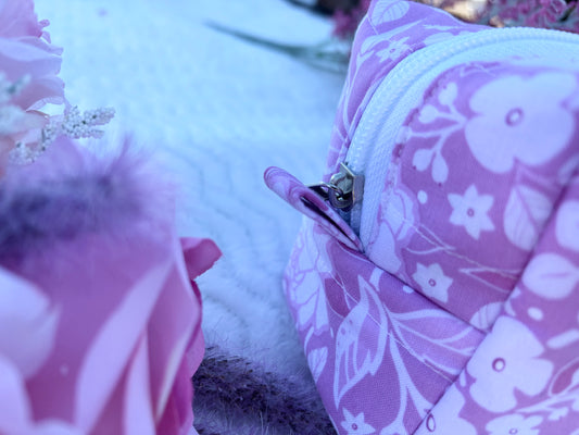 Quilted Boxy Zipper Pouch / Floral Pouch / Travel Pouch / Makeup Pouch / Cosmetic Pouch / Toiletries Pouch