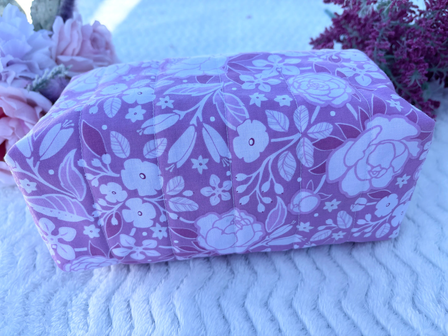 Quilted Boxy Zipper Pouch / Floral Pouch / Travel Pouch / Makeup Pouch / Cosmetic Pouch / Toiletries Pouch
