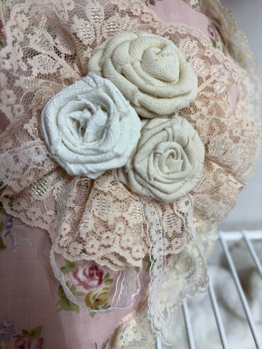 Shabby Heart with Rosettes Decorative Pillow