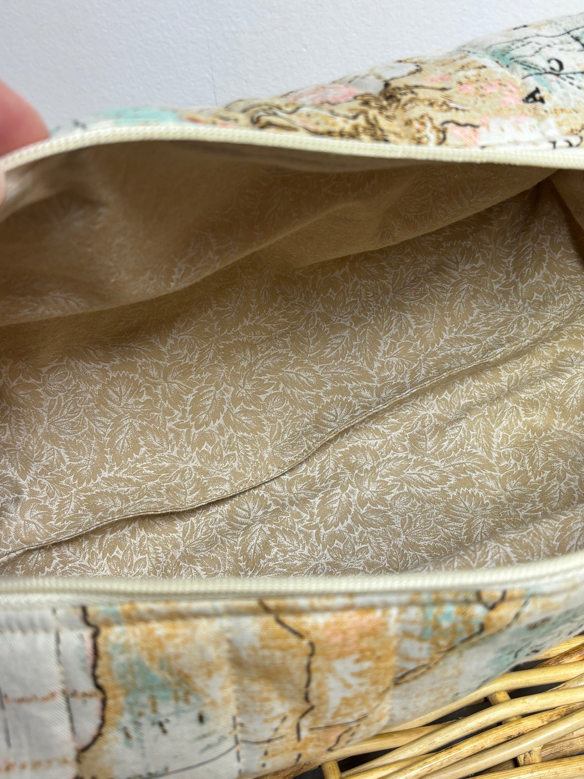 XL Quilted Boxy Zipper Pouch / Makeup Cosmetic Pouch / Travel Pouch / Toiletries Pouch / Pouch with Handle / Craft Supplies Pouch / Project Pouch / World Map Theme Pouch