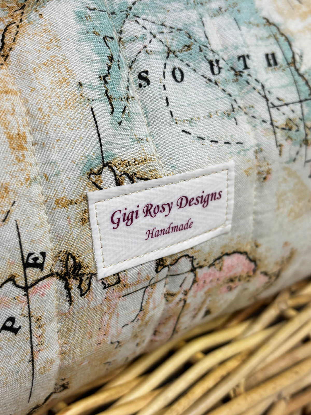 XL Quilted Boxy Zipper Pouch / Makeup Cosmetic Pouch / Travel Pouch / Toiletries Pouch / Pouch with Handle / Craft Supplies Pouch / Project Pouch / World Map Theme Pouch