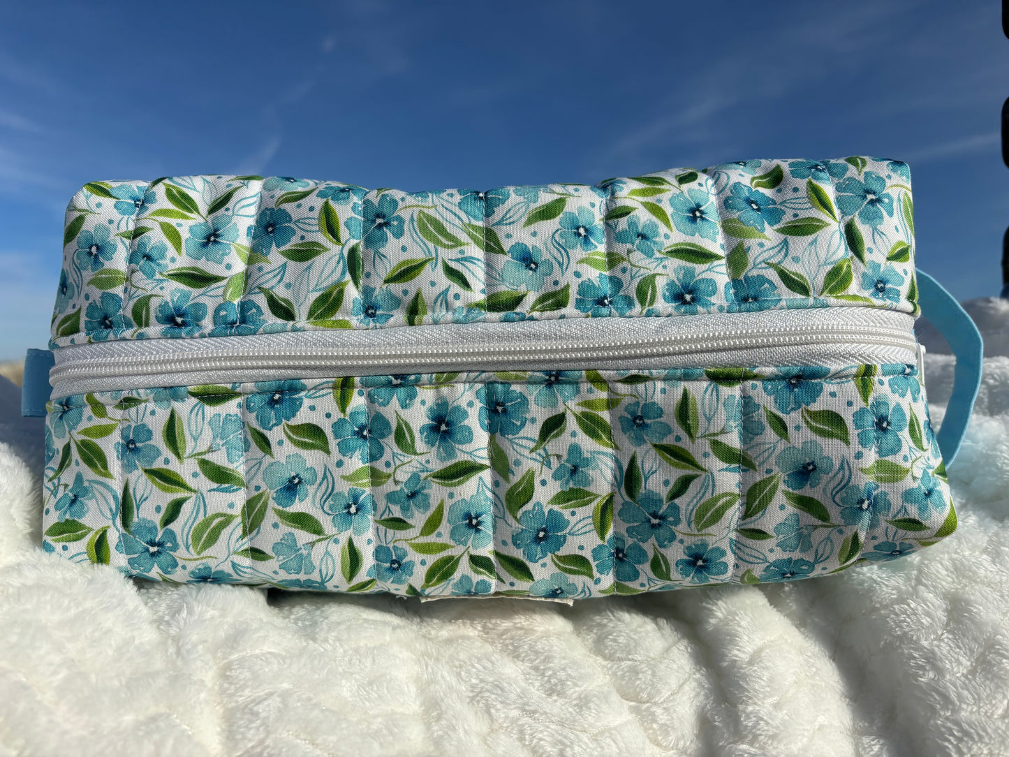 XL Quilted Boxy Zipper Pouch / Floral Pouch / Makeup Cosmetic Pouch / Travel Pouch / Toiletries Pouch / Pouch with Handle / Craft Supplies Pouch / Project Pouch
