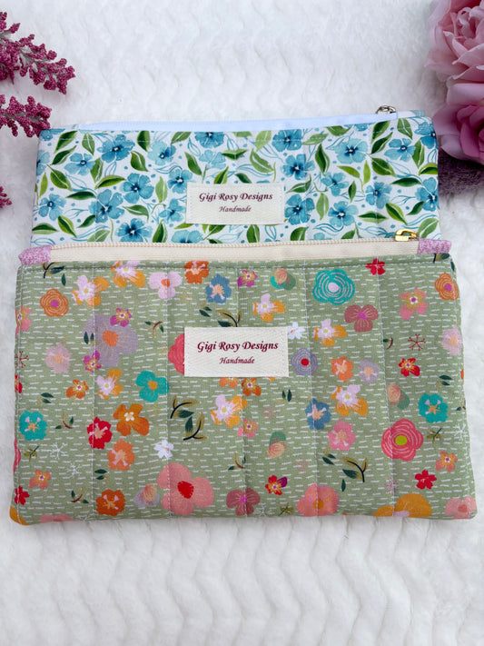 Quilted Zipper Pouch / Pencil Pouch / Makeup Pouch / Craft Supplies Pouch / Travel Pouch