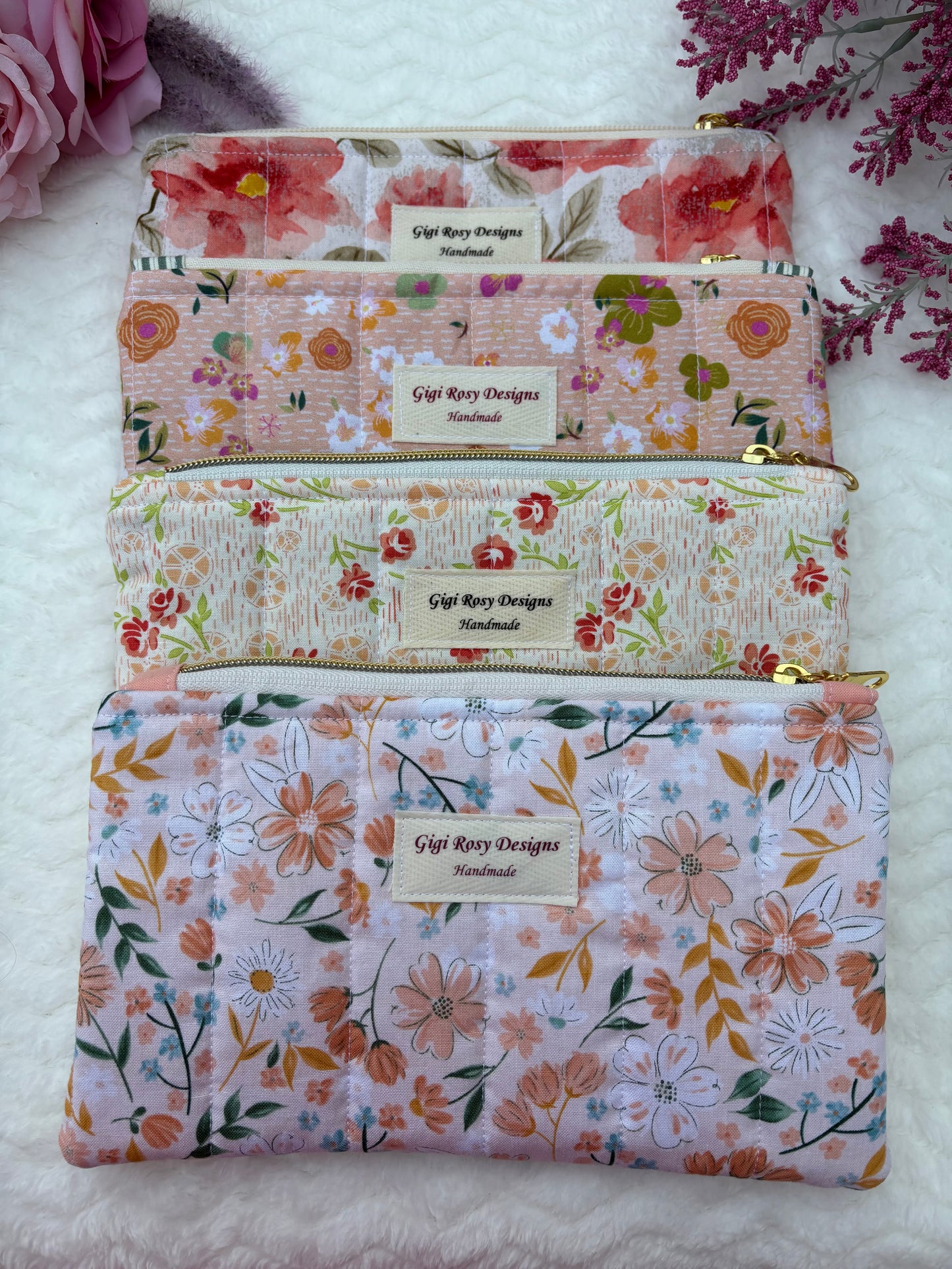 Quilted Zipper Pouch / Pencil Pouch / Makeup Pouch / Craft Supplies Pouch / Travel Pouch