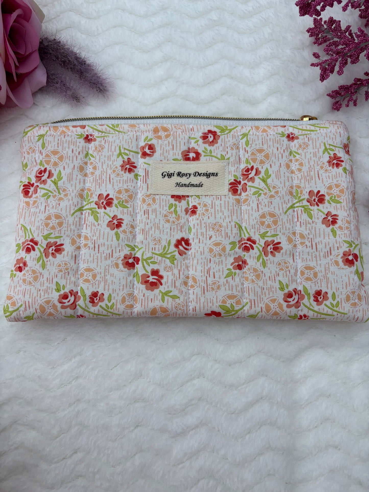 Quilted Zipper Pouch / Pencil Pouch / Makeup Pouch / Craft Supplies Pouch / Travel Pouch