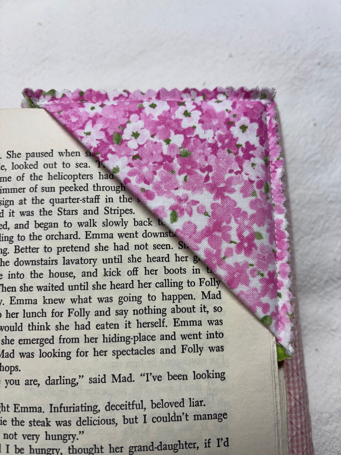 Fabric Corner Bookmark with Raw Pinked Edges
