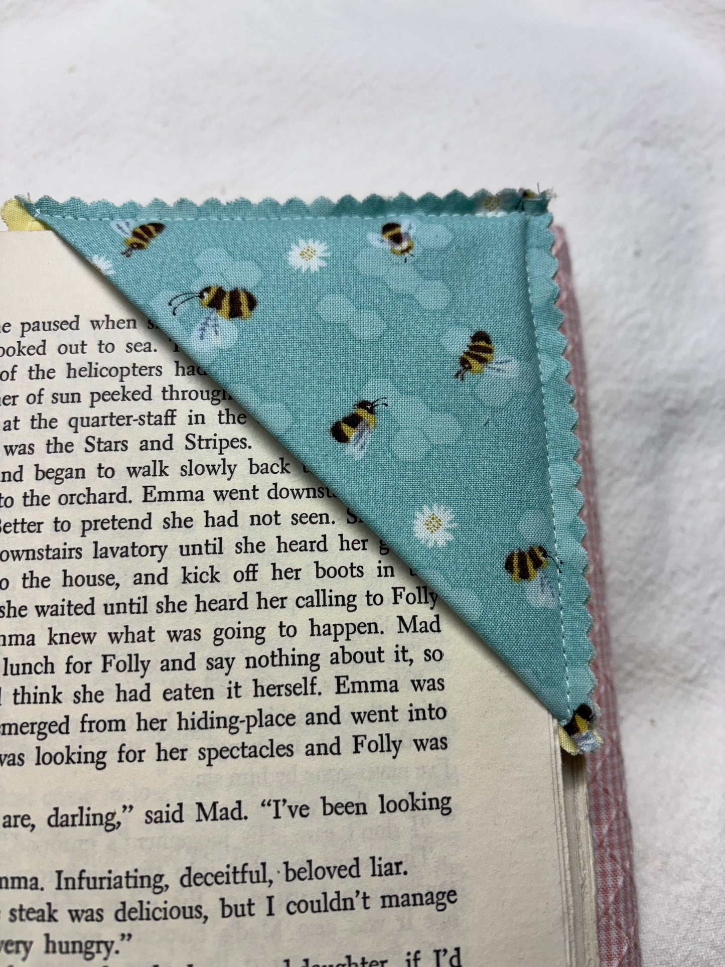 Fabric Corner Bookmark with Raw Pinked Edges