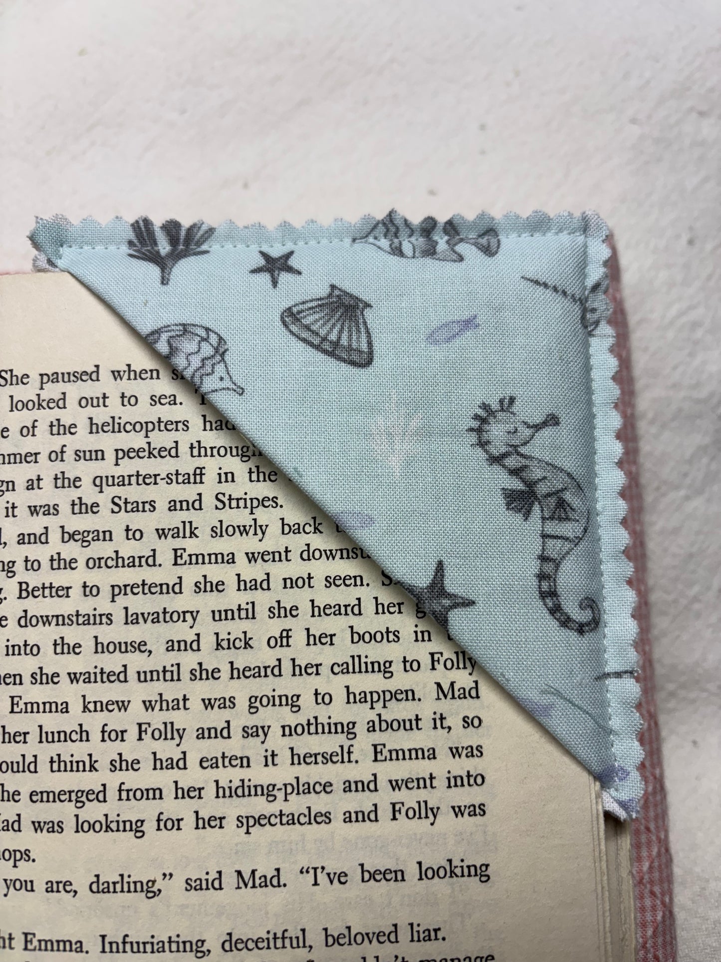Fabric Corner Bookmark with Raw Pinked Edges
