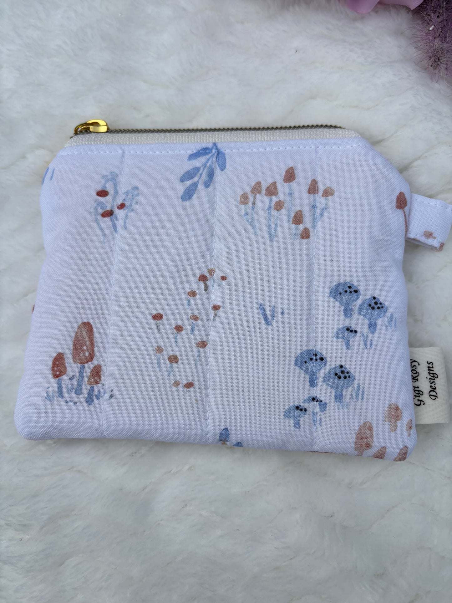Quilted Zipper Pouch / Lipstick Pouch / Card Pouch / Mini Zipper Pouch / Mushroom Pattern Pouch