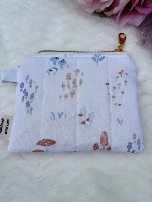 Quilted Zipper Pouch / Lipstick Pouch / Card Pouch / Mini Zipper Pouch / Mushroom Pattern Pouch