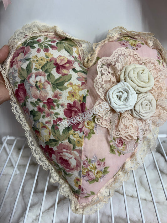 Shabby Heart with Rosettes Decorative Pillow